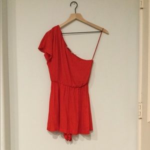 Alice + Olivia one shoulder red romper